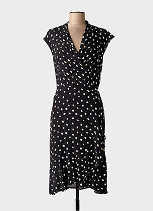 Robe mi-longue tissage crêpe manches courtes noir ANANKE femme