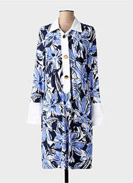 Robe mi-longue imprimé fleurs manches longues bleu JOSEPH RIBKOFF femme