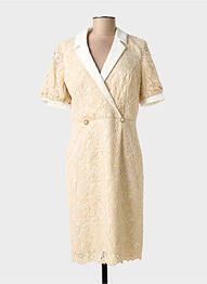 Robe mi-longue fermeture zippée au dos manches courtes beige LINEA RAFFAELLI femme