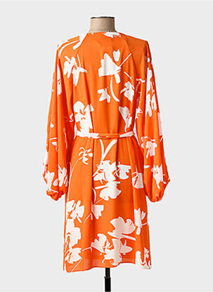 Robe mi-longue imprimé fleurs manches longues orange JOSEPH RIBKOFF femme