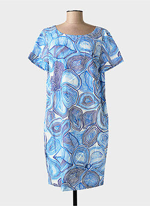 Robe mi-longue imprimé fantaisie manches courtes bleu DIANA GALLESI femme
