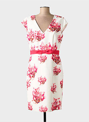 Robe mi-longue imprimé fleurs manches courtes rose LINEA RAFFAELLI femme