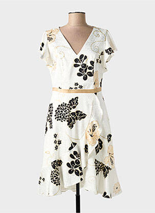 Robe mi-longue imprimé fleurs manches courtes beige LINEA RAFFAELLI femme