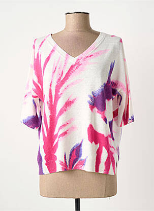 Pull col v manches courtes rose ESTHEME femme