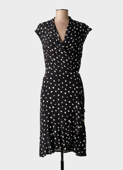 Robe mi-longue tissage crêpe manches courtes noir ANANKE femme