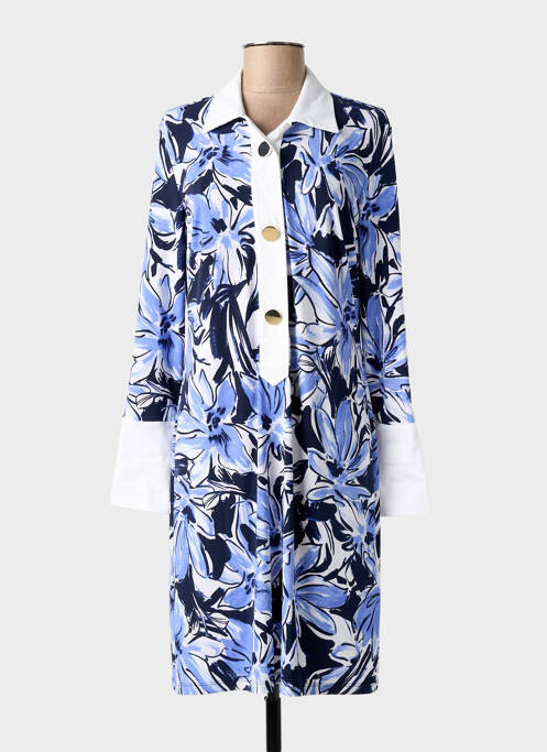 Robe mi-longue imprimé fleurs manches longues bleu JOSEPH RIBKOFF femme