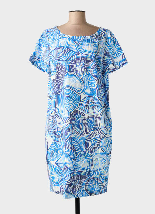Robe mi-longue imprimé fantaisie manches courtes bleu DIANA GALLESI femme