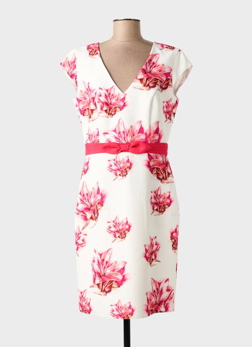 Robe mi-longue imprimé fleurs manches courtes rose LINEA RAFFAELLI femme