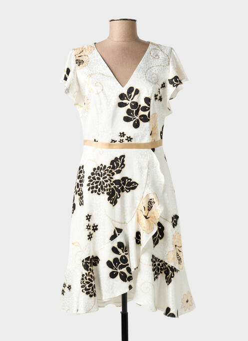 Robe mi-longue imprimé fleurs manches courtes beige LINEA RAFFAELLI femme