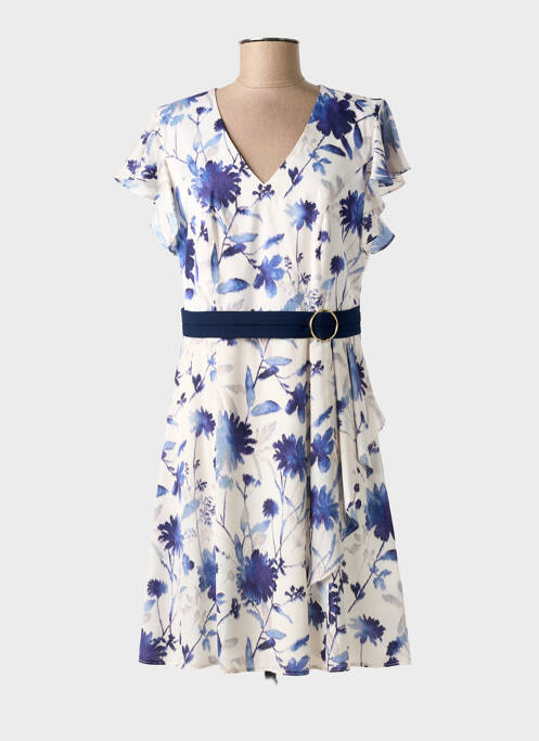 Robe mi-longue imprimé fleurs manches courtes violet LINEA RAFFAELLI femme
