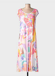 Robe mi-longue imprimé fleurs manches courtes rose MALOKA femme