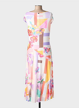 Robe mi-longue imprimé fleurs manches courtes rose MALOKA femme