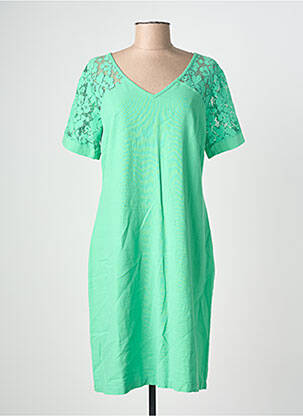 Robe mi-longue tissage crêpe manches courtes vert MALOKA femme