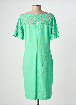Robe mi-longue tissage crêpe manches courtes vert MALOKA femme