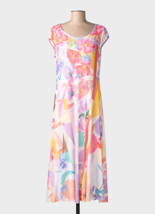Robe mi-longue imprimé fleurs manches courtes rose MALOKA femme