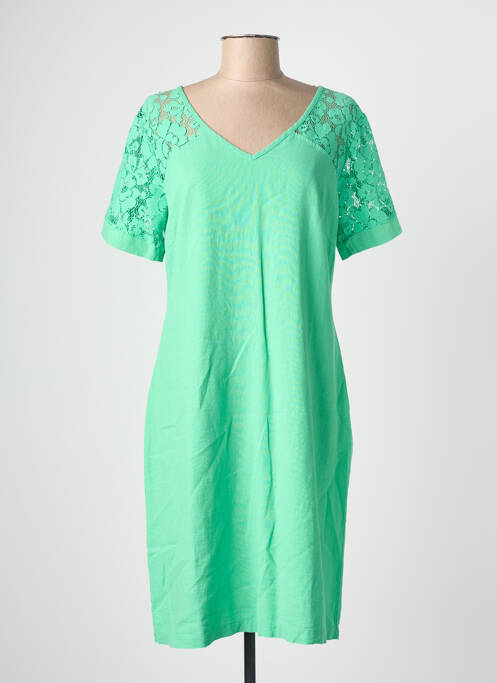 Robe mi-longue tissage crêpe manches courtes vert MALOKA femme