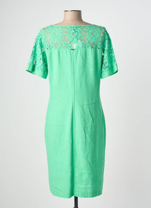 Robe mi-longue tissage crêpe manches courtes vert MALOKA femme