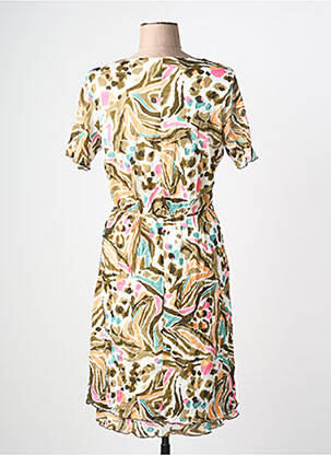 Robe mi-longue tissage crêpe manches courtes vert GRIFFON femme