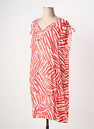 Robe mi-longue tissage crêpe manches courtes rouge MASSANA femme