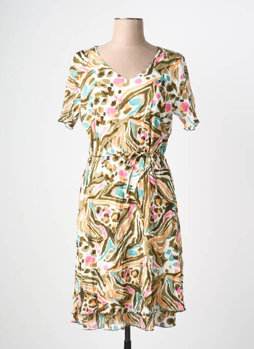 Robe mi-longue tissage crêpe manches courtes vert GRIFFON femme