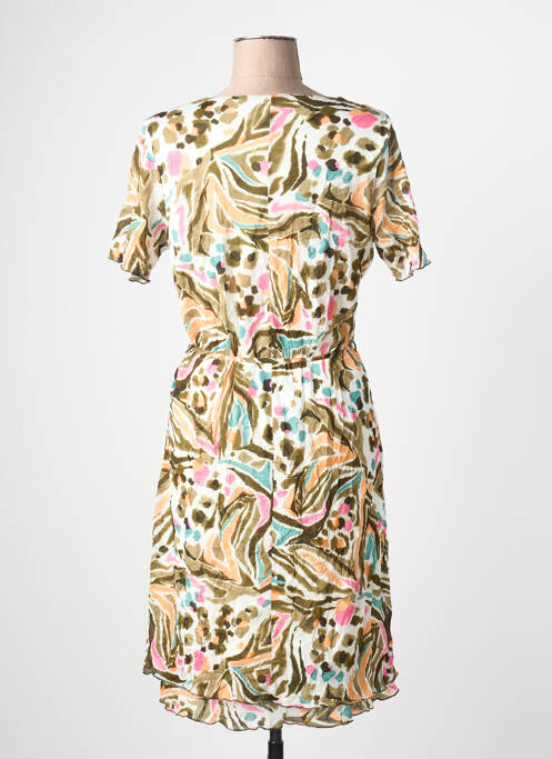 Robe mi-longue tissage crêpe manches courtes vert GRIFFON femme