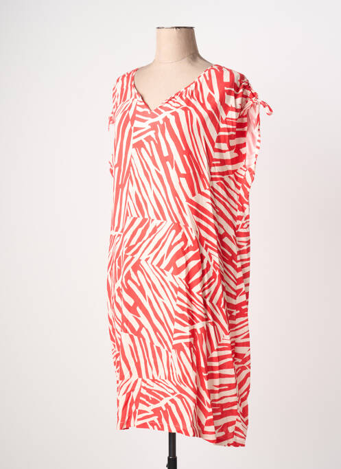 Robe mi-longue tissage crêpe manches courtes rouge MASSANA femme