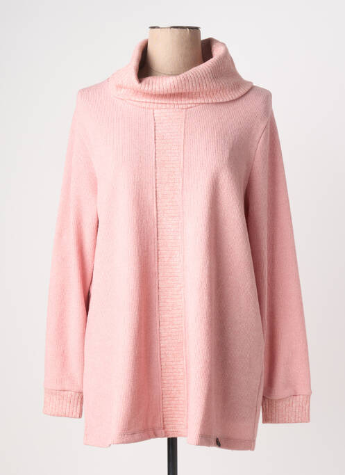 Pull col roulé maille souple et aérée manches longues rose MALOKA femme