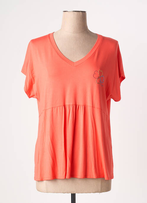 T-shirt sérigraphie avec strass manches courtes orange GRIFFON femme