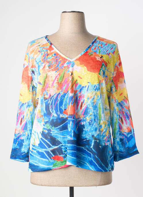 Top tissage jersey manches 3/4 bleu MALOKA femme