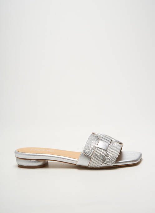 Mules/sabots matière lisse talon plat jusqu'à 3cm argent HEINE femme
