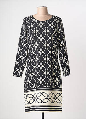Robe mi-longue imprimé fantaisie manches longues noir GREGORY PAT femme