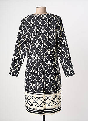 Robe mi-longue imprimé fantaisie manches longues noir GREGORY PAT femme