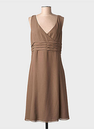 Robe mi-longue tissage crêpe sans manche marron MUREK femme