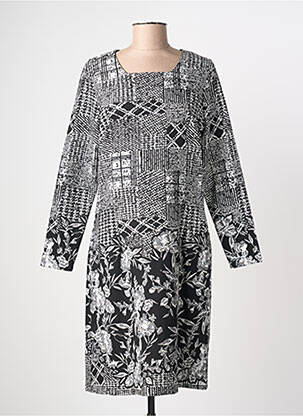 Robe mi-longue imprimé fleurs manches longues noir GUY DUBOUIS femme