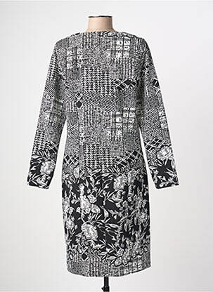 Robe mi-longue imprimé fleurs manches longues noir GUY DUBOUIS femme