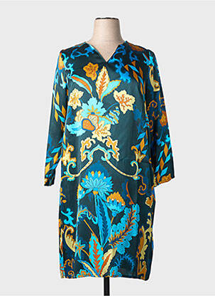 Robe mi-longue imprimé fleurs manches longues bleu GREGORY PAT femme