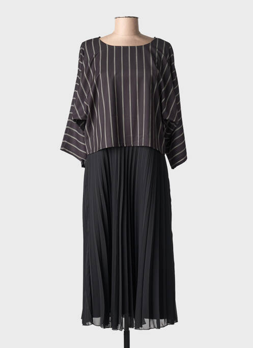 Robe longue coupe fluide manches longues noir GUY DUBOUIS femme