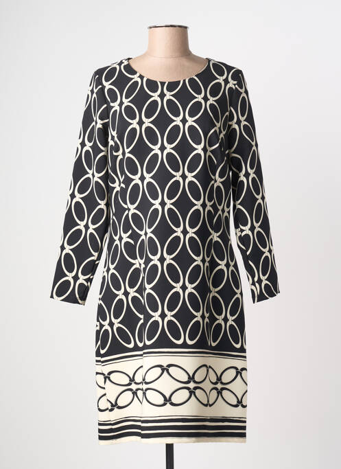 Robe mi-longue imprimé fantaisie manches longues noir GREGORY PAT femme