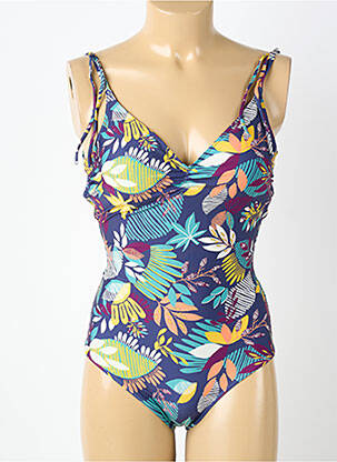 Maillot de bain 1 pièce effet matière satinée haut triangles bleu SIMONE PERELE femme