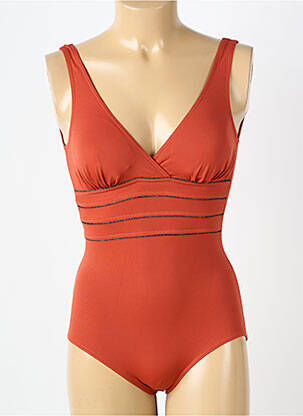 Maillot de bain 1 pièce effet matière satinée haut soutien-gorge avec mousse de rembourrage amovible orange SUN PLAYA femme