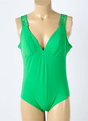 Maillot de bain 1 pièce effet matière satinée haut soutien-gorge avec mousse de rembourrage amovible vert LISE CHARMEL femme