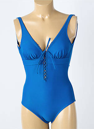 Maillot de bain 1 pièce effet matière satinée haut soutien-gorge balconnet bleu JANINE ROBIN femme