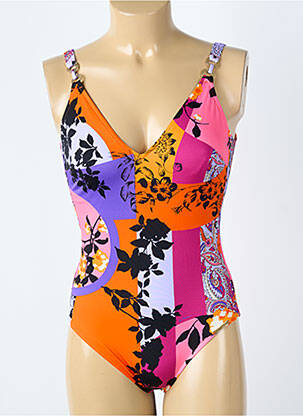 Maillot de bain 1 pièce effet matière satinée haut soutien-gorge balconnet orange LISE CHARMEL femme