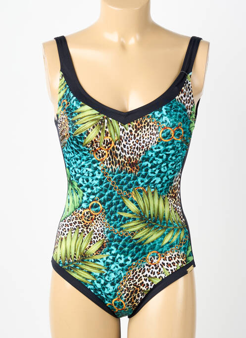 Maillot de bain 1 pièce effet matière satinée haut triangles noir CHARMLINE femme