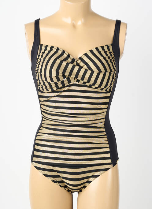 Maillot de bain 1 pièce effet matière satinée haut triangles noir GRAIN DE SABLE femme