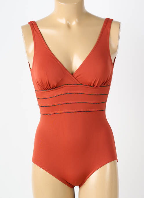 Maillot de bain 1 pièce effet matière satinée haut soutien-gorge avec mousse de rembourrage amovible orange SUN PLAYA femme