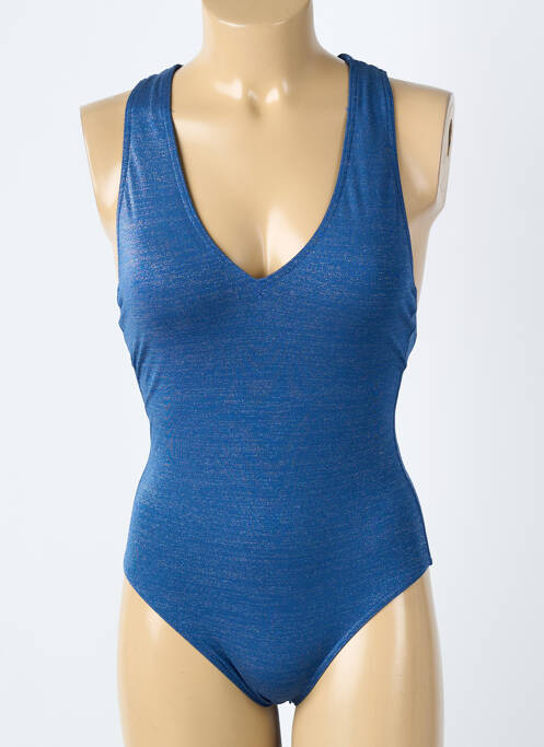 Maillot de bain 1 pièce effet matière satinée haut soutien-gorge balconnet bleu BLUELOBSTER femme
