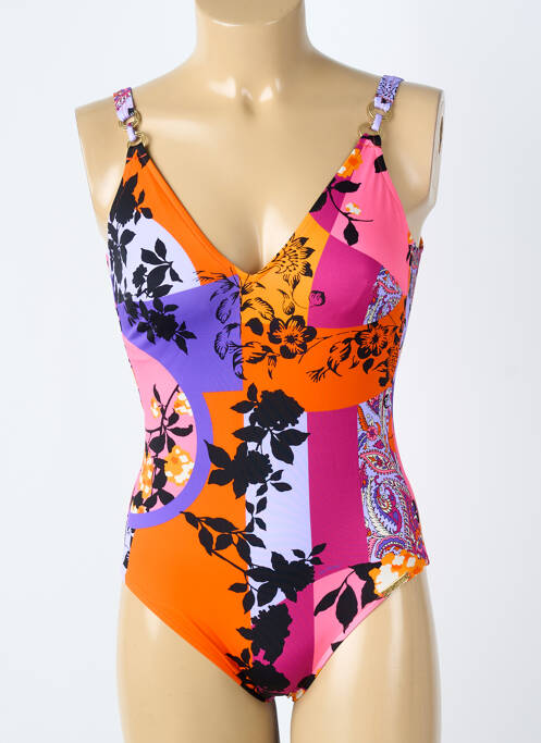 Maillot de bain 1 pièce effet matière satinée haut soutien-gorge balconnet orange LISE CHARMEL femme