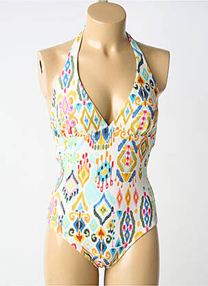 Maillot de bain 1 pièce effet matière satinée haut triangles beige BLUELOBSTER femme