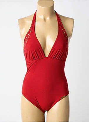 Maillot de bain 1 pièce effet matière satinée haut triangles rouge LISE CHARMEL femme